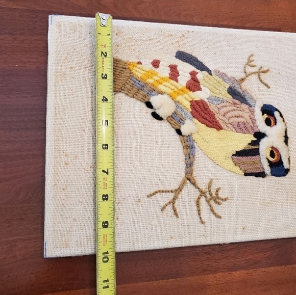 Vintage 1966 3D Owl Crewel Completed Embroidered Art MCM - Picture 4 of 5